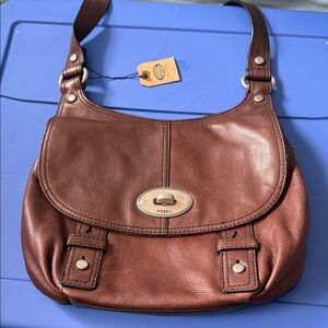 Fossil Rich Brown Leather Shoulder Bag